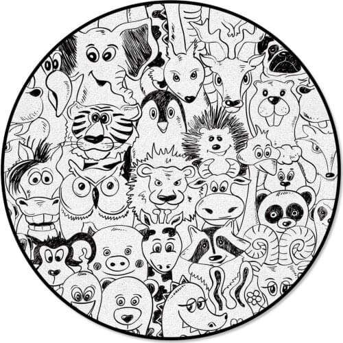 Animal Lion Elephant Tiger Cartoon Printed Children Carpets Baby Crawling Round Area Rugs For Living Room Coffee Table Mat