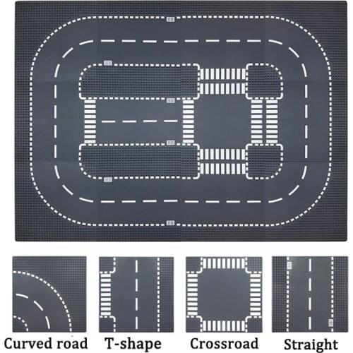 DIY City Road Street Baseplate Straight Curve Crossroad T Junction Blocks Small Particle Base Plate