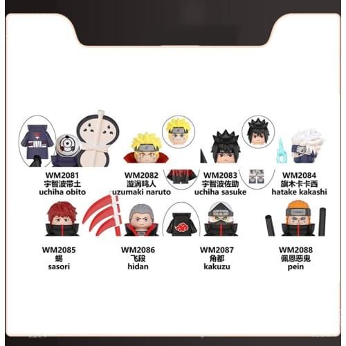 In Stock Narutoed Action Figures Uchiha Sasuke Hatake Kakashi Sasori Hidan Mini Bricks Building Blocks Diy Assembled Toy