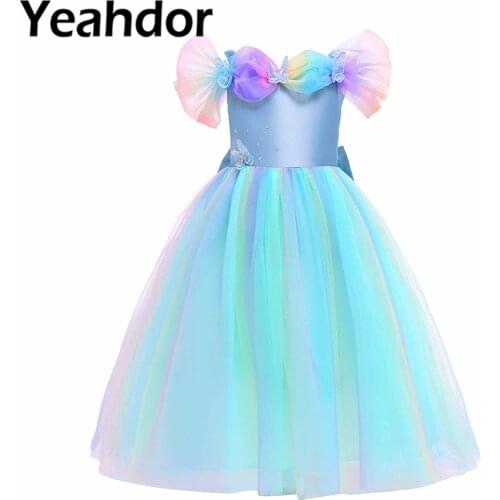 Elegant Flower Girls Dress Bowknot Mesh Tutu Party Dresses for Girls Kids Cosplay Princess Girls Dress Childs Pageant Costume