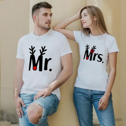 Harajuku Top Tshirt Streetwear Couples T Shirts Mr and Mrs Christmas Shirts Fashion Casual Mr and Mrs Xmas T-shirts Clothes
