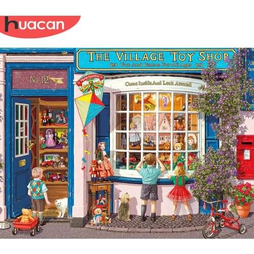HUACAN 5D Diy Diamond Painting Landscape Diamond Embroidery Toy Store Rhinestones Picture Decoration For Home