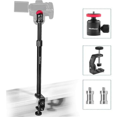 Camera Desk Mount Stand with 360° Ballhead Adjustable, Table Aluminum Light Stand C-Clamp Mount for DSLR Camera Video Ring Light