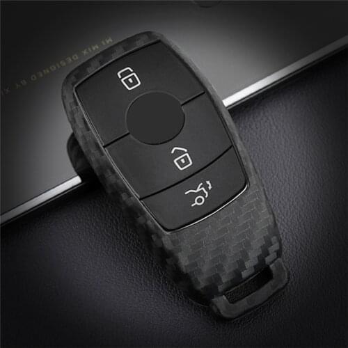 Silica Gel Carbon Fiber Car Key Case Cover Bag Shell For Mercedes Benz W213 S Class 2017 2018 C E Class Car Key Ring Chain