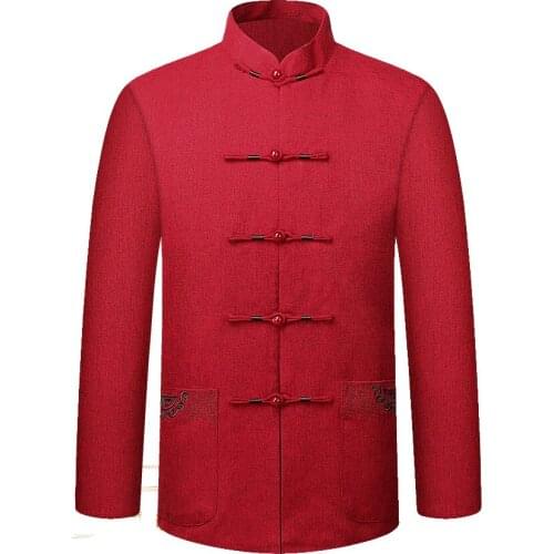 Chinese Mandarin Collar Long Sleeve Embroidery Coat For Father Men New YearS Clothes Male Autumn Winter Casual Jacket Куртка