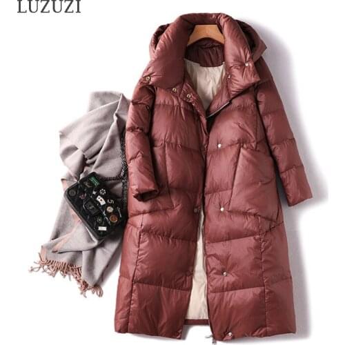 LUZUZI 2021 Womens Winter Down Jacket Coats Women Thick Long Warm Puffer Jacket Hooded Down Parka Female Outerwear Clothing