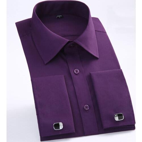 Mens Non Iron Slim Fit French Cufflinks Dress Shirt Long Sleeve Solid Elegant Tuxedo Shirts Formal Business French Cuff Chemise