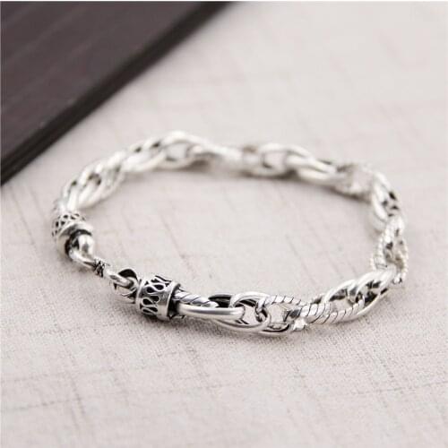 S925 Sterling Silver Twisted Twist Retro Personality Thai Silver Bracelet Men And Women Models Birthday Gift