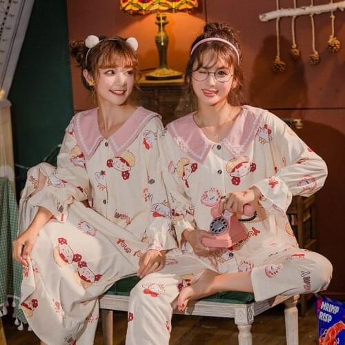 Night gown 2020 Korean sleepwear autumn new elegant bathrobe cartoon long sleeve suit cardigan skirt plus size home service