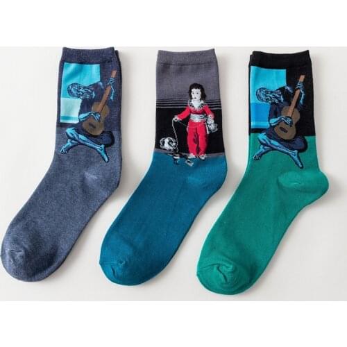 Starry Night Autumn Winter Socks Women Personality Oil Funny 3D Happy Socks Art Van Gogh Mural World Famous Painting Male Socks