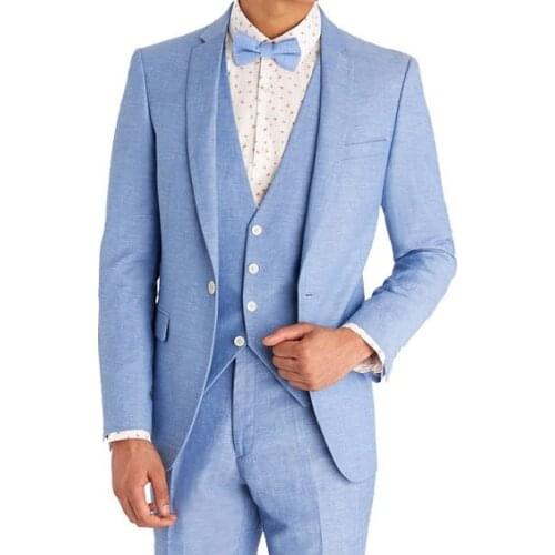 2017 Latest Coat Pant Designs Light Blue Men Suit Slim Fit 3 Piece Tuxedo Custom Prom Blazer Groom Stylish Suits Terno Masculino