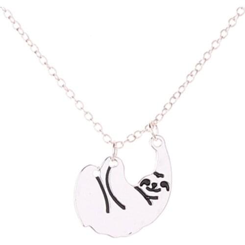 New Hanging Sloth Bear Pendant Necklace Silver Color Cute Animal Fashion Hot New Charm Jewelry Alloy Long Chain For Women Girls
