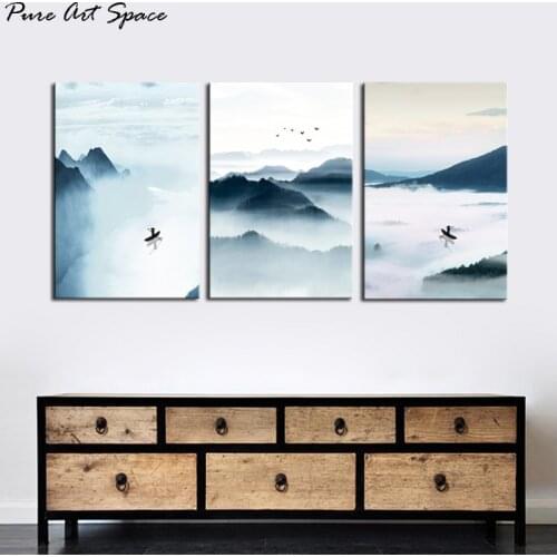 Landscape Oil Painting Canvas Prints Abstract Landscape New Chinese Style Ink landscape Poster Nordic Set Wall Art Living Room