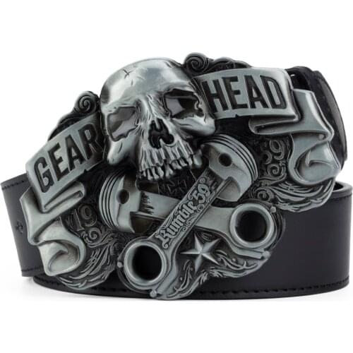 GEAR HEAD Skull Buckle Belt for Men Cowboy Clothing Accessories Fashion