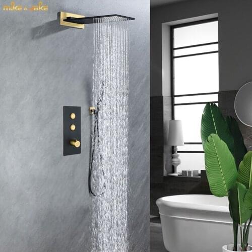 Black gold luxury bathroom thermostatic wall shower bath wall concealed constant shower set embedded gold thermostatic shower