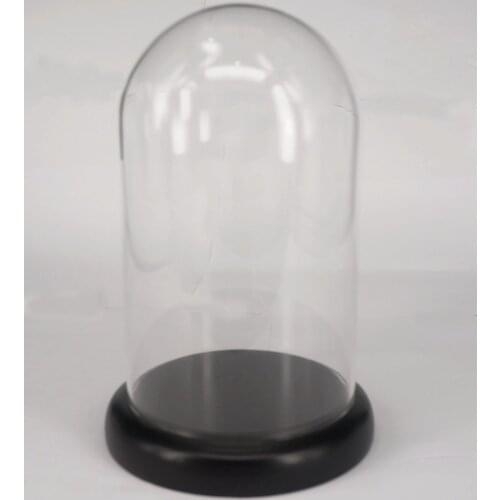 100x160mm Vintage Glass Dome Bell Jar With Dark Wooden Base Window Display Lab Use