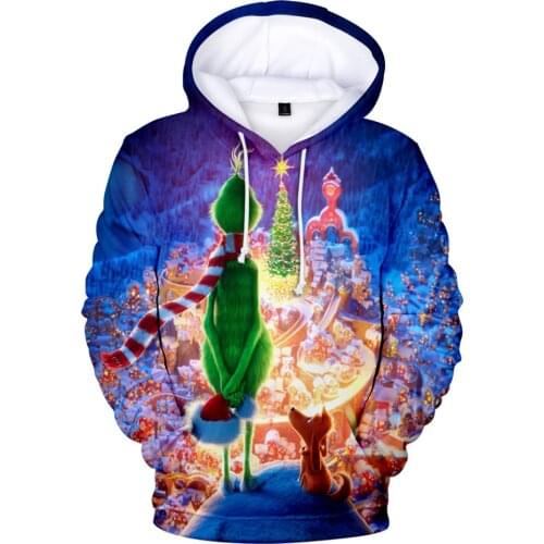 3D Green Grinch Men Women Hoodies Hooded Casual Hip Hop Streetwear Long Sleeves Sweatshirts Boys Girls AutumnTops Coats