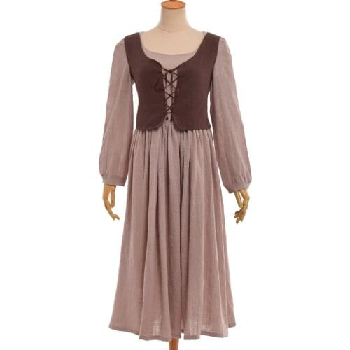 Women Medieval Dress Vintage Prairie Pastoral Rural Style Farm Maid Pirate Serving Wench Corset Costume