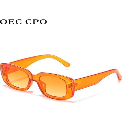 OEC CPO Small Square Sunglasses Women Plastic Frame Orange Gradient Sunglasses Female Trendy Brand Designer Eyeglasses UV400