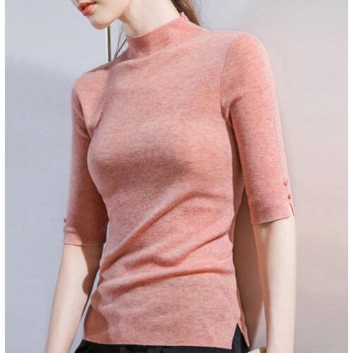 Turtleneck Sweater Women Korean Top Fashion 2020 Pullovers Five-Point Sleeve Wool Plus Size Winter Clothes Knit Sweaters