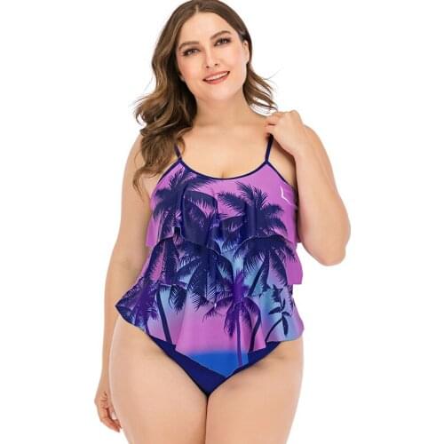 Plus Size Simwear Womens Vintage Two Pieces Swimsuit Leaves Print Swim Wear Female Bathing Suit Beachwear Tankini Set XL 4XL 5XL