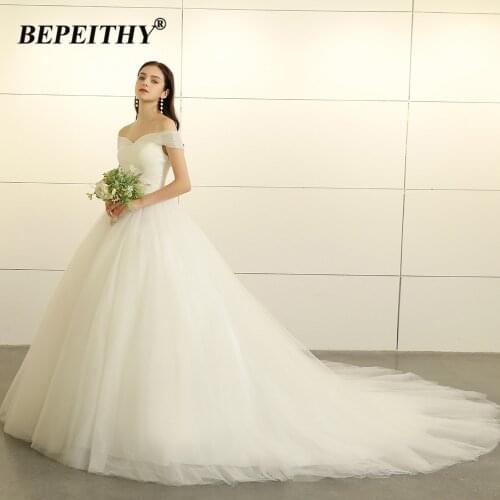 BEPEITHY Simple 2021 New Wedding Dress Off The Shoulder Pleats Boidce Vintage Bridal Gown A-line Vestidos De Novia For Women