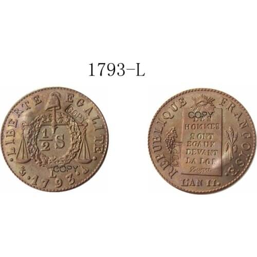 1793 -H-L France 1/2S Copper Copy Coins