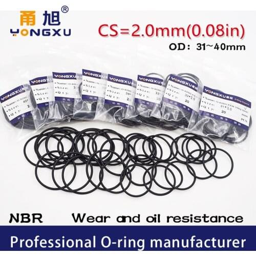 20PCS/Lot Rubber Sealing Ring Black NBR O-Ring OD31/32/33/34/35/36/38/40 ID27/28/29/30/31/32/34/36 Thickness CS2mm Oil resistant