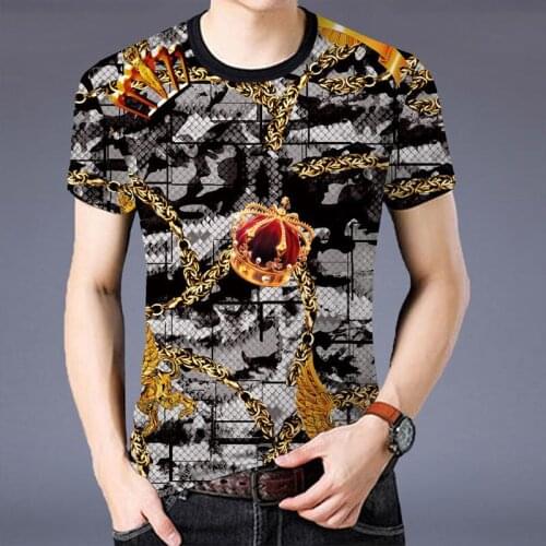 3D necklace crown print mens 2021 summer personality style short-sleeved T-shirt top hip-hop street fashion clothes M-4XL
