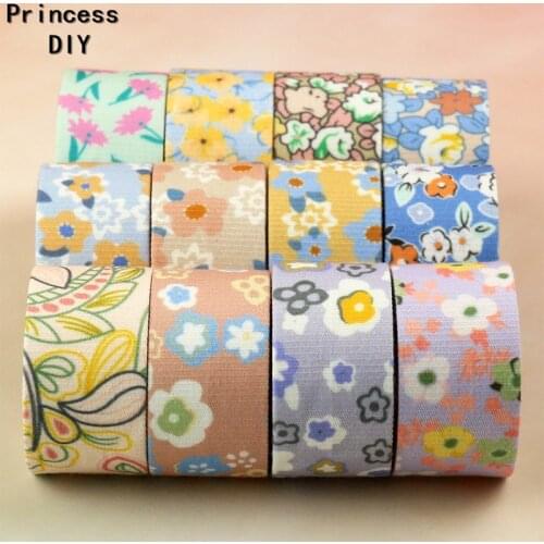 5M 3/8" 1" Flower Print Layering Cloth Fabric Floral Grosgrain Ribbon 25mm 10mm Cotton Trim DIY Hair Bow Collar Craft Material