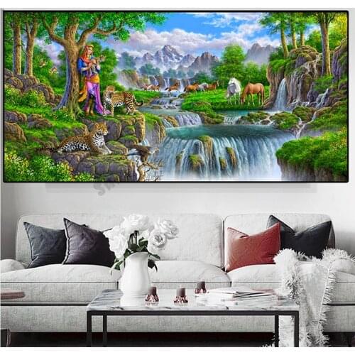 5D Beauty hug Tiger,Landscape Large Size diamond painting 5d diy square round drill mosaic sale Waterfall leopard Horse GG5188