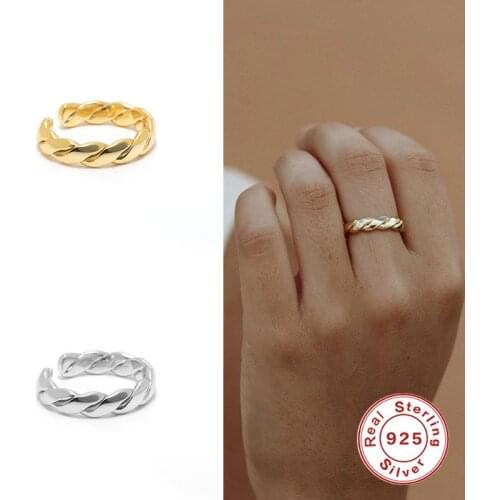 Aide 925 Sterling Silver Twist Ring Screw Adjustable Rings Resizable Fashion SImple Thick Luxury Opening Rings For Women Jewelry
