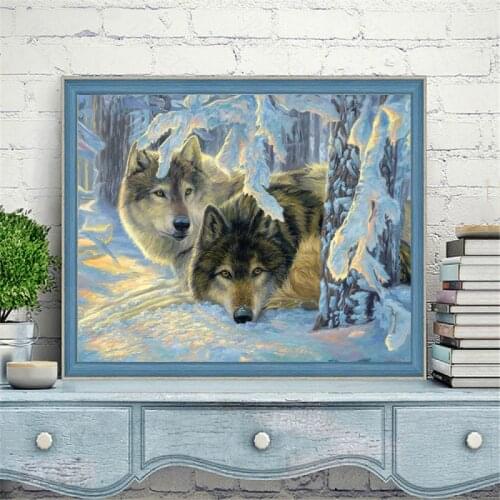 Diamond Painting Wolves Animal White Square Diamond Round Diamond Decoration Customizable Wall Art Decoration Frameless Style