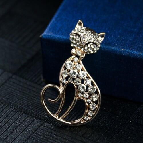 Brand Elegant Cute Animal Cat Zircon Brooch Crystal Rhinestones Fox Pins Women Party Wedding Ornament meeting Jewelry Gift