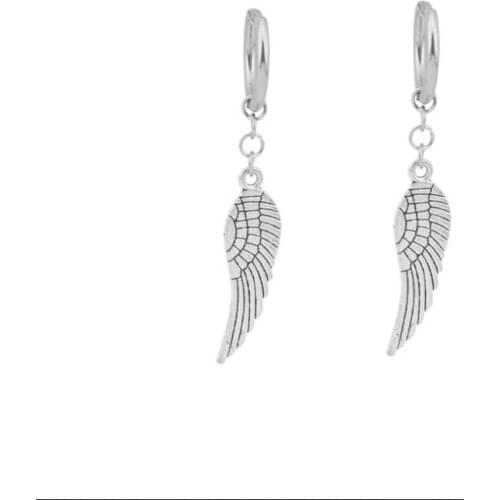 Angel Wing Earrings Men Women Stainless Steel Kpop Punk Hipster Star Smiley Face Chain Star Cross Cone Ear Studs Teen Boy Gift