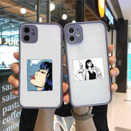 Phone Case For iPhone 12 11 Mini Pro XR XS Max 7 8 Plus X Matte Cool smoking heartbreaker girl transparent Gray Cover