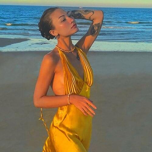 DUISNENA long solid color dress with neckline V-neck and buttock sexy backless women dresses party dress vestidos