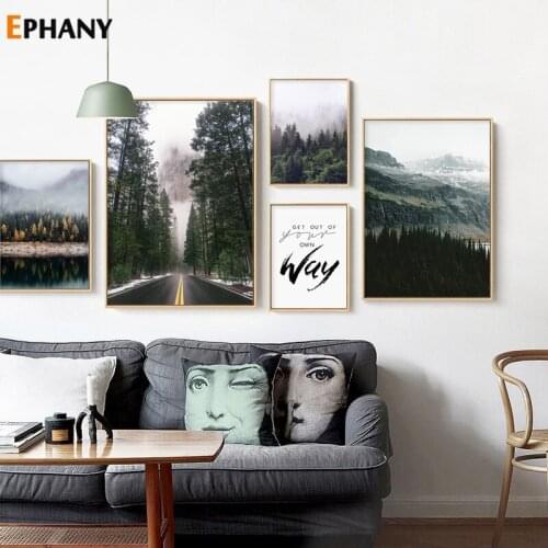 Mountain Foggy Forest Picture Canvas Painting Nature Scenery Poster Landscape Wall Art Scandinavian Nordic Home Decoration