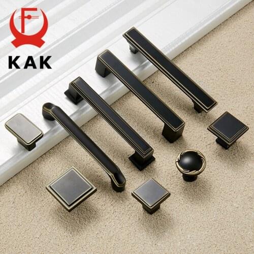 KAK Vintage Black Bronze Cabinet Handle Drawer Knobs European Chinese Style Kitchen Wardrobe Door Pull Furniture Handle Hardware