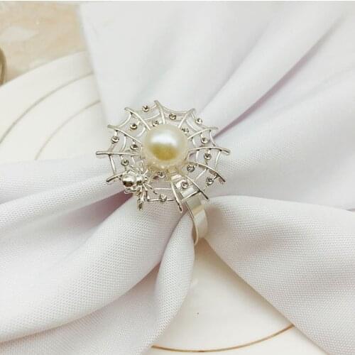 10pcs/lot Ghost Festival Halloween napkin ring pearl spider web napkin buckle napkin ring holder wedding party table decoration