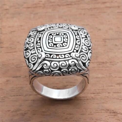 Milangirl Classic Ladies Ring Retro Thai Silver Color Ethnic Palace Pattern Ring Temperament Girl Jewelry Factory Direct Sales