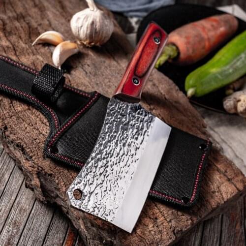 Forged Portable Outdoor Survival Camping Knife BBQ Meat Bone Vegetable Fish Cleaver Kitchen Knife Stainless Steel with Sheath