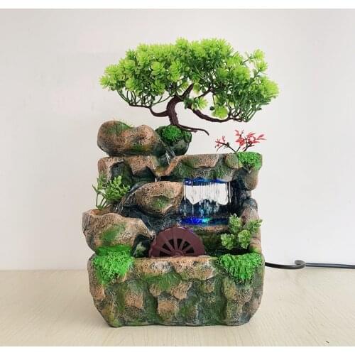Mini Feng Shui Waterfall Fountain Tabletop Resin Crafts Water Fountain With Color LED Rockery Landscape Ornament For Home Decor