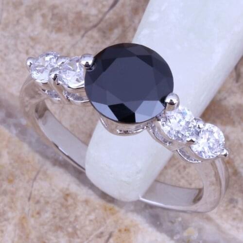 Trendy Black Cubic Zirconia White CZ Silver Plated Stamped Fashion Ring Size 6 / 7 / 8 / 9 R0105