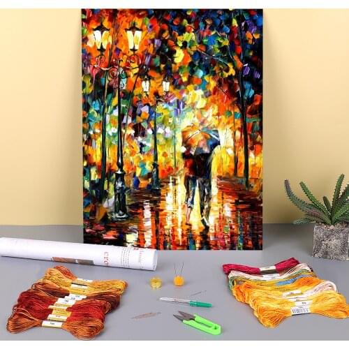 Under One Umbrella Printed 11CT Cross Stitch DIY Embroidery Complete Kit DMC Threads Painting Craft Handiwork Counted