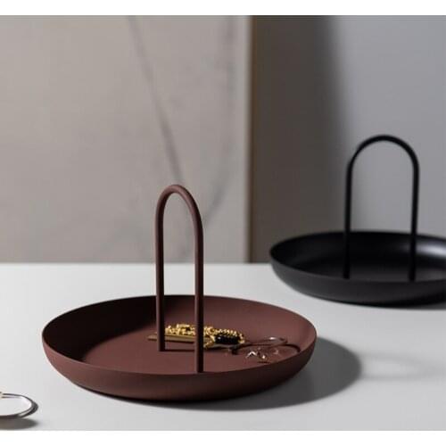 Desktop Storage Tray Plastic Round Jewelry Trays Living Room Kitchen Table Meal Snack Tray Plate with Handle Home Decor WF924