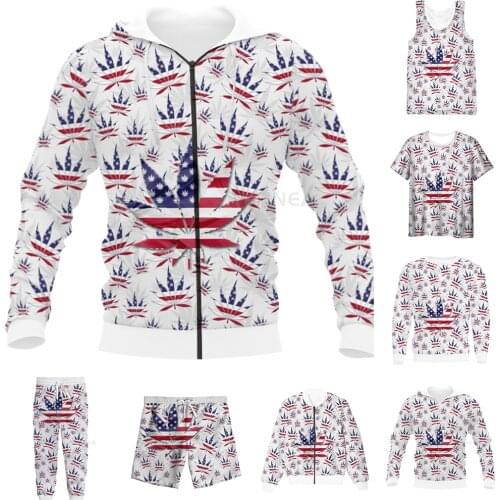New Funny 3D Full Print American Weeds Leaves T-shirt/Sweatshirt/Zip Hoodies/Thin Jacket/Pants Four Seasons Casual Suit V71