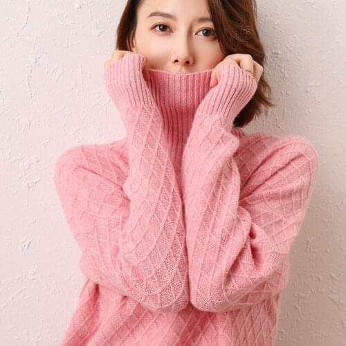 Autumn and winter new ladies sweater high neck knitted 100% pure wool sweater loose and comfortable ladies pullover sweater