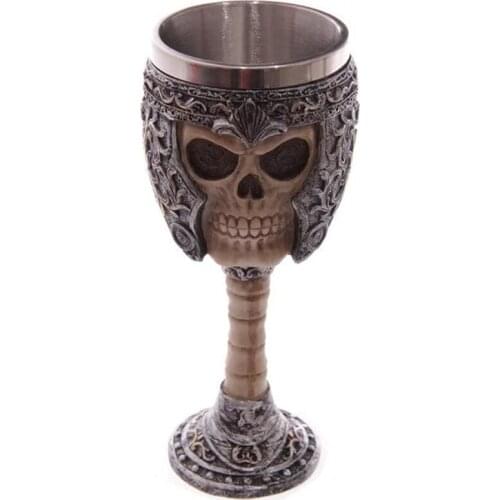 Resin Stainless Steel Skull Knight Mug 3D Multi Skull & Spine Goblet Horror Decor Cup for Halloween Bar Party