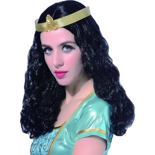 Free Beauty 22'' Long Wavy Black Blonde Red Blue Synthetic Princess Wigs with Bangs Headband for Women Fairy Tales Comic Cosplay